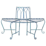Half-Circle Outdoor Patio Garden Antique Blue Wrought Iron Tree Bench