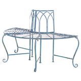 Half-Circle Outdoor Patio Garden Antique Blue Wrought Iron Tree Bench