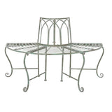 Half-Circle Outdoor Patio Garden Wrought Iron Tree Bench in Antique Green