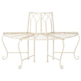 Half-Circle Outdoor Patio Garden Antique White Wrought Iron Tree Bench