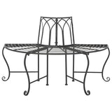Half-Circle Outdoor Patio Garden Black Wrought Iron Tree Bench