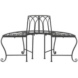 Half-Circle Outdoor Patio Garden Black Wrought Iron Tree Bench