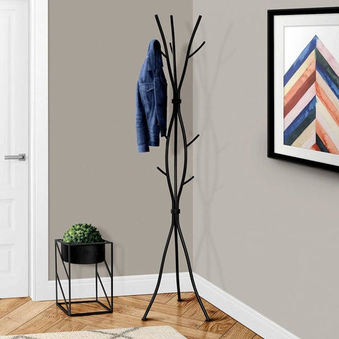 74-inch Freestanding Black Metal Coat Rack Entryway Hall Tree Umbrella Stand