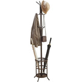 Brown Metal Coat Rack Entryway Hall Tree with Umbrella Stand