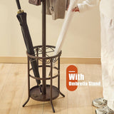 Brown Metal Coat Rack Entryway Hall Tree with Umbrella Stand
