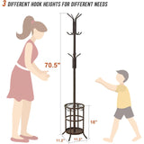 Brown Metal Coat Rack Entryway Hall Tree with Umbrella Stand