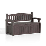 Heavy Duty Brown Plastic Outdoor Storage Garden Bench Patio Deck Box