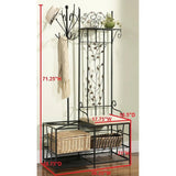 Entryway Hall Tree Coat Rack Storage Bench with Scrolling Leaves Scrollwork