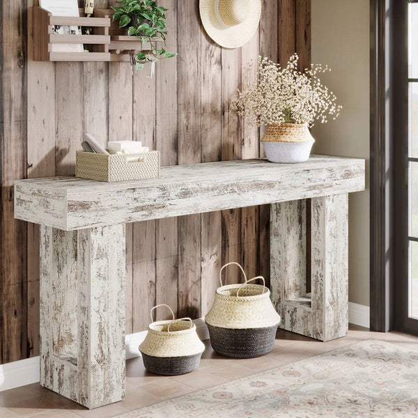 Modern Farmhouse 63-inch Console Sofa Table in Rustic White Wood Finis ...