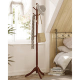 Adjustable Height Solid Wood Coat Rack with 10 Hooks in Dark Brown Finish