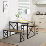 Modern Industrial Wood-Top Kitchen Dining Table Set with 2 Backless Benches