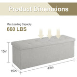 Light Grey Linen Upholstered Bedroom Living Room Entryway Storage Bench Ottoman