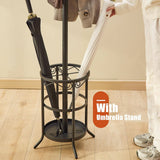 Black Metal Entryway Coat Rack Hall Tree with Umbrella Stand