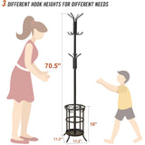 Black Metal Entryway Coat Rack Hall Tree with Umbrella Stand