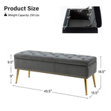 Mid-Century Modern End of Bed Storage Bench with Gray Velvet Seat and Gold Legs