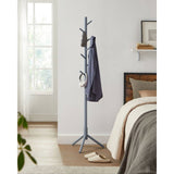 Space Saving Solid Wood Coat Rack in Grey Finish with 8 Hooks