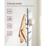Space Saving Solid Wood Coat Rack in Grey Finish with 8 Hooks
