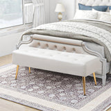 Modern Bed Bench Ottoman with White Ivory PU Leather Seat and Gold Metal Legs