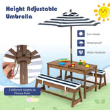 Kids Outdoor Wooden Picnic Table Bench Chairs Cushions Umbrella Set Navy/White