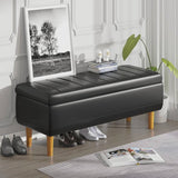 Modern Mid-Century Black Faux Leather End of Bed Storage Bench Ottoman