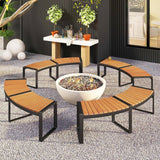 Set of 4 - Round Outdoor Metal Wood Backless Bench - Around Table Tree Fire Pit