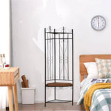 Black Metal Scrolling Corner Hall Tree Coat Rack Storage Bench