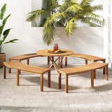 Set of 2 - Outdoor Backless Wooden Garden Bench with Modern Arch Design