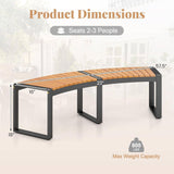 Set of 2 - Outdoor Metal Wood Backless Garden Bench with Modern Curved Design