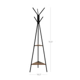 Modern Coat Rack with Matte Black Metal Frame and 2 Shelves