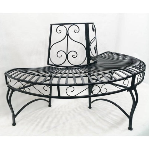 Half-Circle Outdoor Black Powder Coated Aluminum Tree Bench