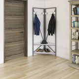 Modern Metal Hall Tree Coat Rack Shoe Storage Bench with White Seat and Shelf