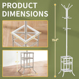 White Metal Coat Rack Entryway Hall Tree with Umbrella Holder