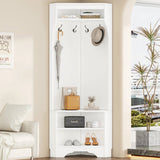 Modern White Corner Hall Tree Coat Rack Entryway Storage Cabinet Shoe Bench