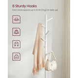 Sturdy Solid Wood Coat Rack in White Finish with 8 Hooks