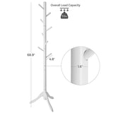 Modern Solid Wood Coat Rack in White Finish with 8 Hooks