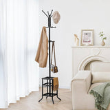 Black Metal Coat Rack Entryway Hall Tree with Umbrella Holder