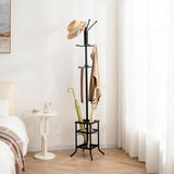 Black Metal Coat Rack Entryway Hall Tree with Umbrella Holder