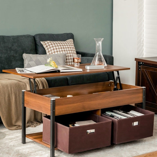 FarmHouse Brown Lift-Top Multi Purpose Coffee Table with 2 Storage Dra ...
