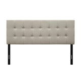 King Button-Tufted Headboard in Light Grey Beige Taupe Upholstered Fabric