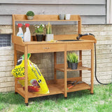 Outdoor Garden Wood Potting Bench Work Table with Sink in Light Oak Finish