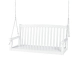 White Acacia Wooden Curved Back Hanging Porch Swing Bench with Mounting Chains
