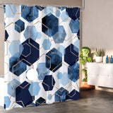 72"W x 72"H Blue White Hexagon Geometric Pattern Polyester Shower Curtain