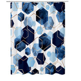 72"W x 84"H Blue White Hexagon Geometric Pattern Polyester Shower Curtain