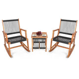 3 Piece Outdoor Wood Patio Furniture Rocking Chair Table Bistro Set