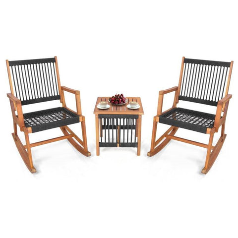 3 Piece Outdoor Wood Patio Furniture Rocking Chair Table Bistro Set
