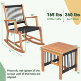 3 Piece Outdoor Wood Patio Furniture Rocking Chair Table Bistro Set