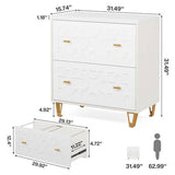 Retro White/Gold Geometric Scroll 2 Drawer Filing Cabinet Printer Stand