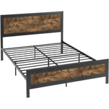 Queen Industrial Rivet Platform Bed Frame with Headboard in Rustic Wood Finish