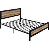 Queen Industrial Metal Wood Rivet Platform Bed Frame w/ Headboard and Footboard
