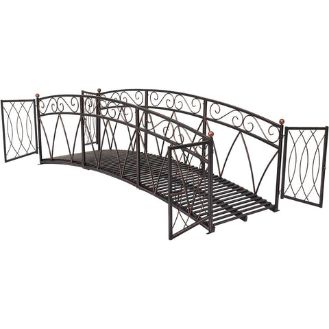 Outdoor Black Metal Arch 8-ft Garden Bridge with Safety Side Rails
